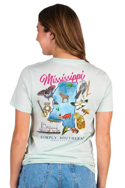 Simply Southern Mississippi T-Shirt for Women in Breeze Blue | SS-STATES-MS-BREEZE sold by Glik’s