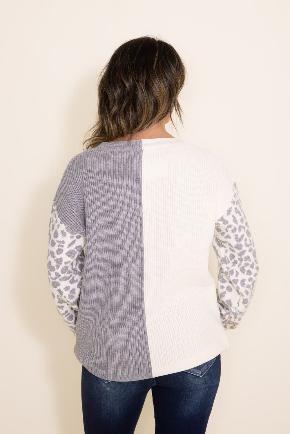 Miracle Color Block Sweater for Women in Grey | M8171-CREAMGREY sold by Glik’s product image thumbnail 2