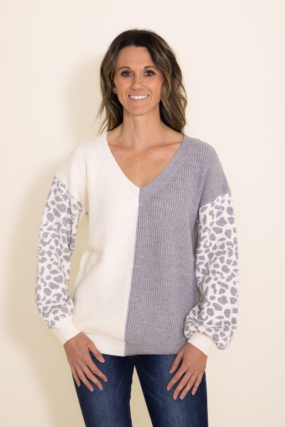 Miracle Color Block Sweater for Women in Grey | M8171-CREAMGREY sold by Glik’s product image thumbnail 4