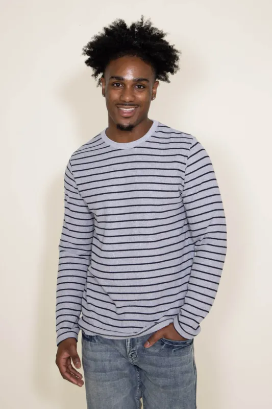 Stripe Thermal Crew Long Sleeve Shirt for Men in Grey/Blue | MK63-MP3764-HEATHERGREYNAVY sold by Glik’s