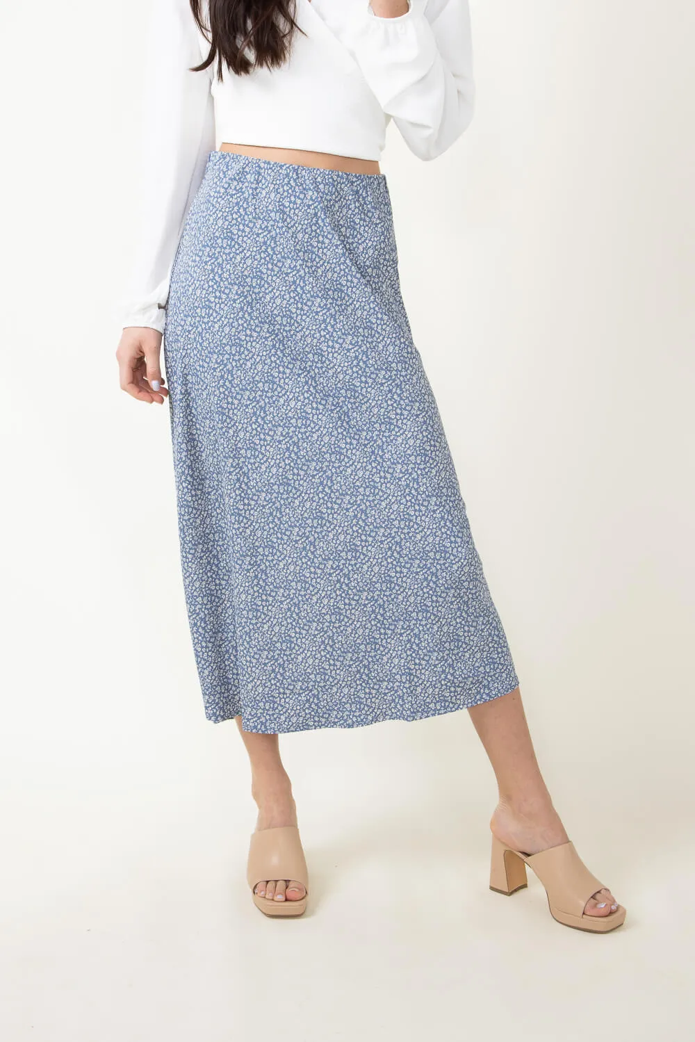 Ditsy Floral Midi Skirt for Women in Blue | 71120-SKYBLUE sold by Glik’s
