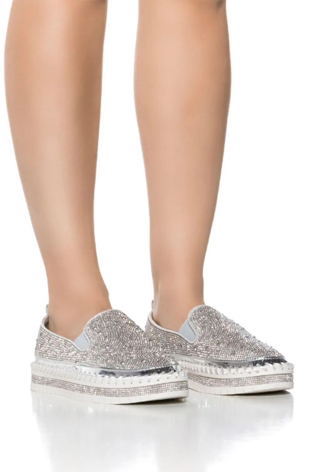 Azalea Wang Brittany Rhinestone Slip On Shoes for Women in Silver | BRITTANY-SILVER sold by Glik’s product image thumbnail 2