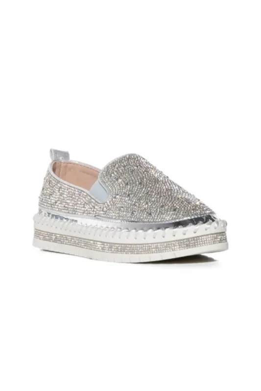 Azalea Wang Brittany Rhinestone Slip On Shoes for Women in Silver  | BRITTANY-SILVER sold by Glik’s