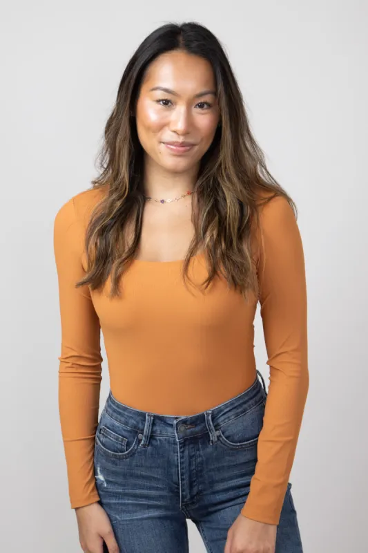Long Sleeve Bodysuit for Women in Camel | UT3067-CAMEL sold by Glik’s