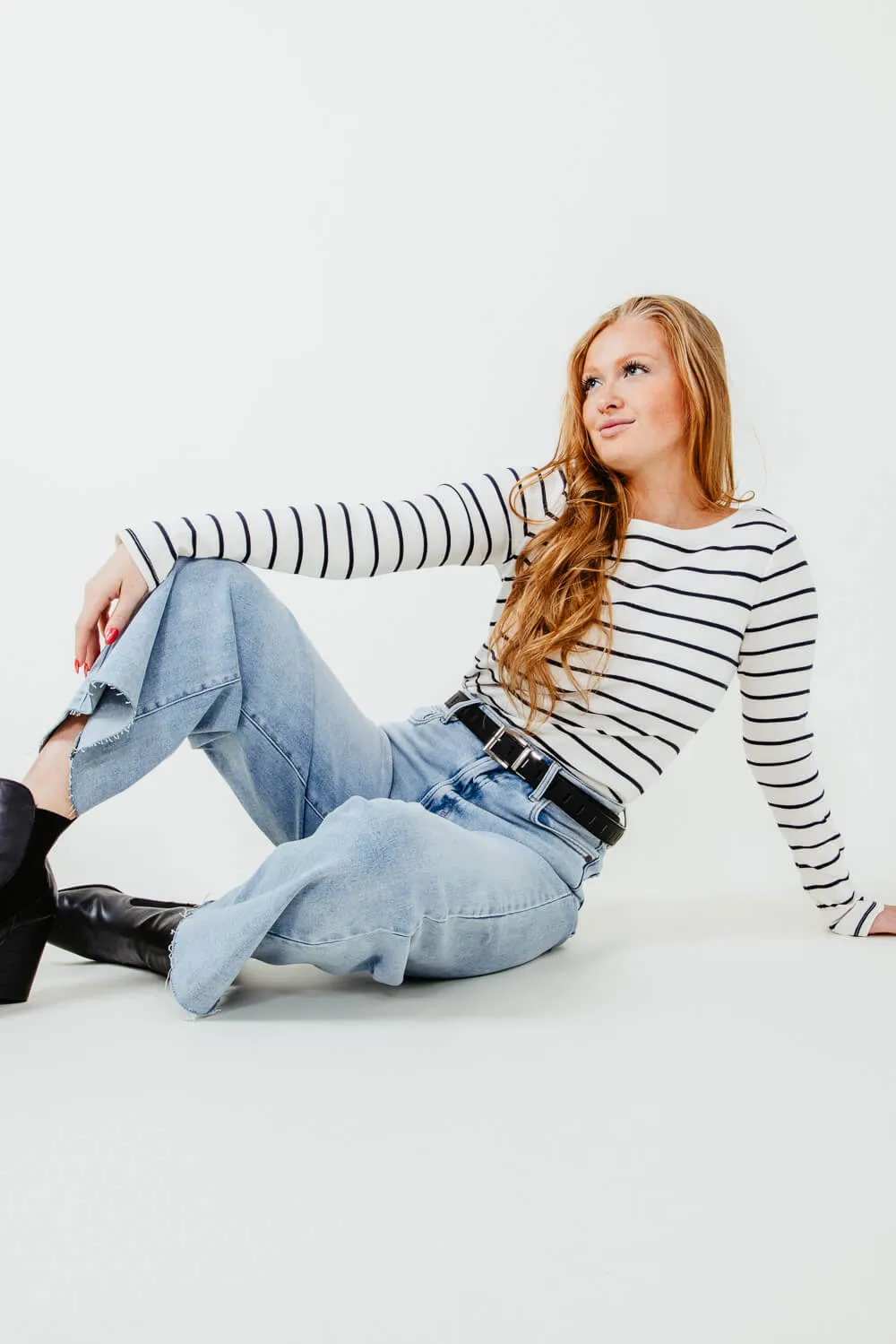 Thread & Supply Brynn Navy Stripe Shirt for Women in White | T3394SFRTS-WHITENAVY sold by Glik’s product image thumbnail 2