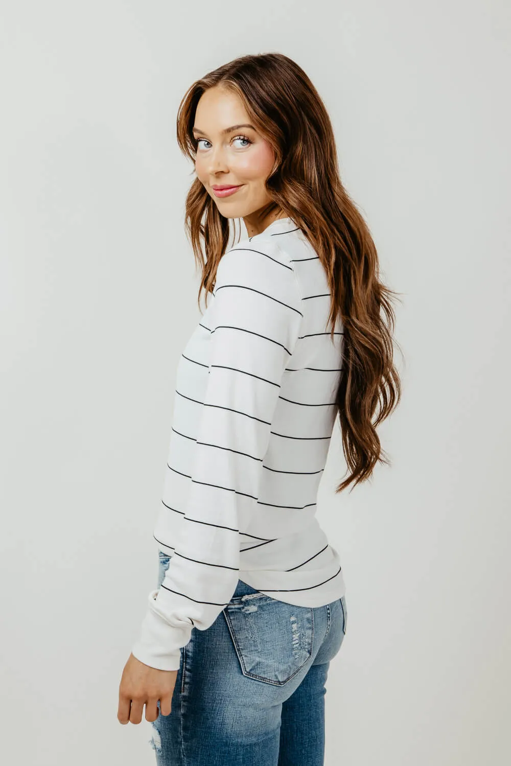 Thread & Supply Stacy Black Stripe Shirt for Women in Ivory | T1390MSTS-IVORYBLACKSTRIPE sold by Glik’s