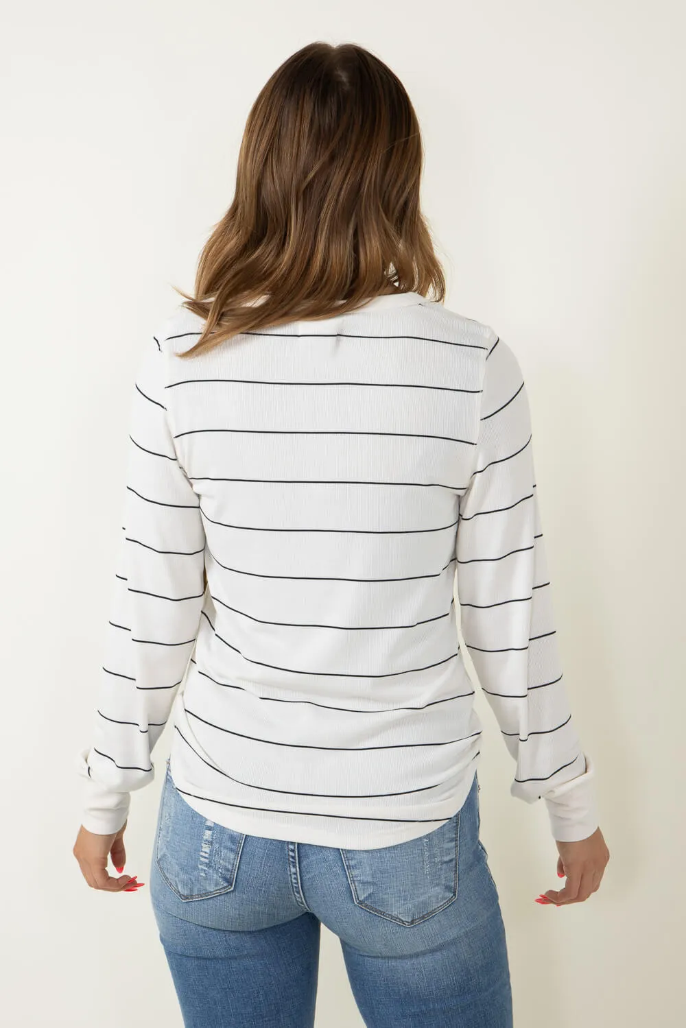 Thread & Supply Stacy Black Stripe Shirt for Women in Ivory | T1390MSTS-IVORYBLACKSTRIPE sold by Glik’s product image thumbnail 3