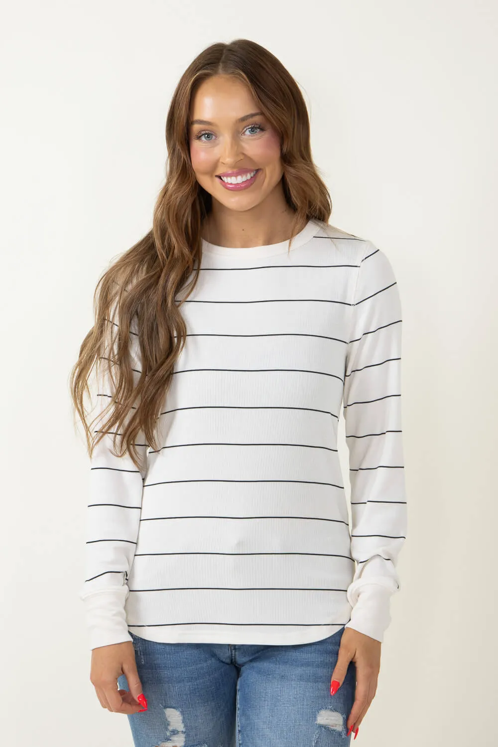 Thread & Supply Stacy Black Stripe Shirt for Women in Ivory | T1390MSTS-IVORYBLACKSTRIPE sold by Glik’s product image thumbnail 4