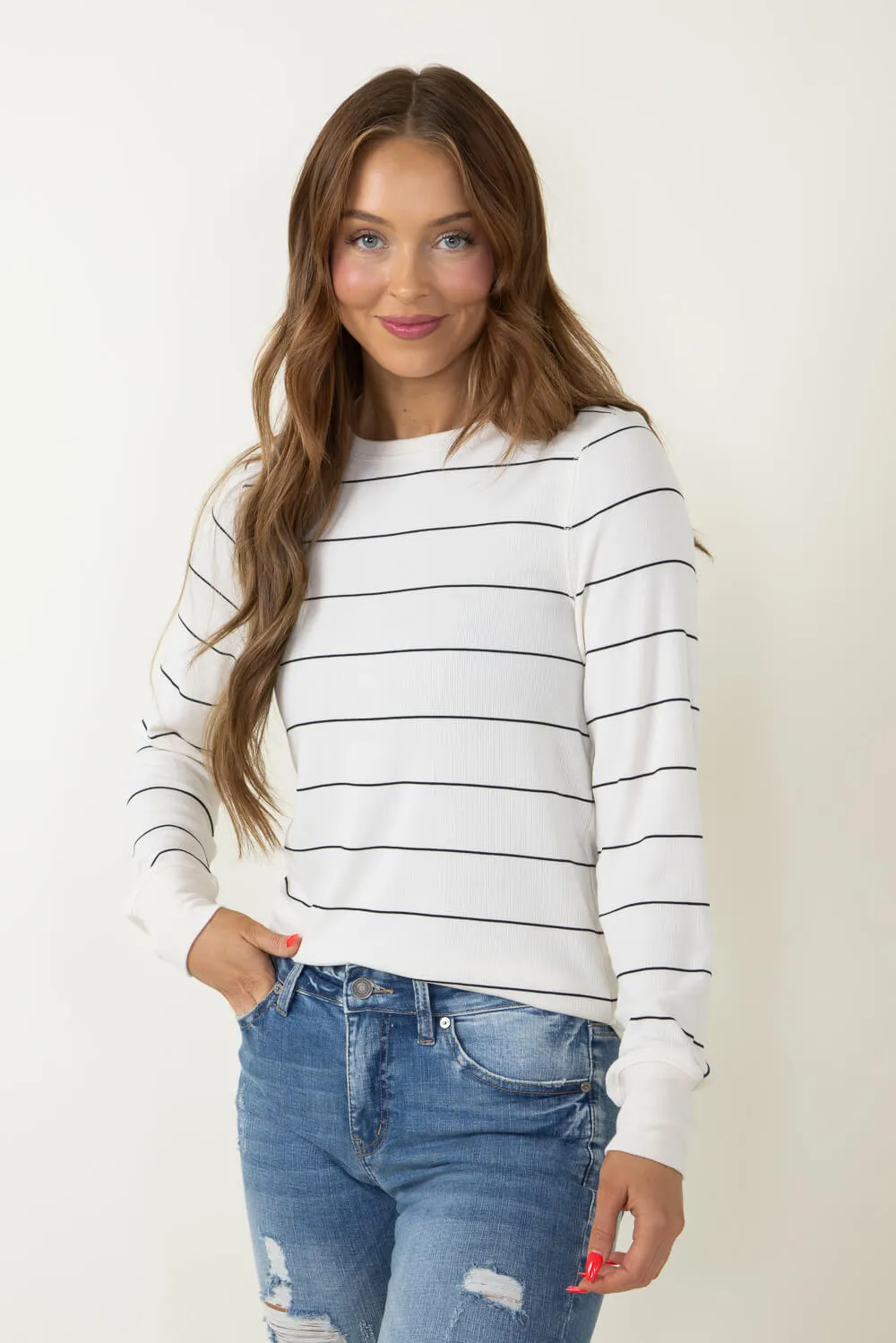 Thread & Supply Stacy Black Stripe Shirt for Women in Ivory | T1390MSTS-IVORYBLACKSTRIPE sold by Glik’s product image thumbnail 2