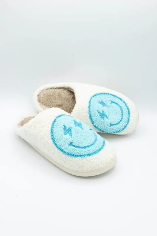Smiley Face Slippers for Women in Blue/White | KDC-SLPR-100-TUR sold by Glik’s