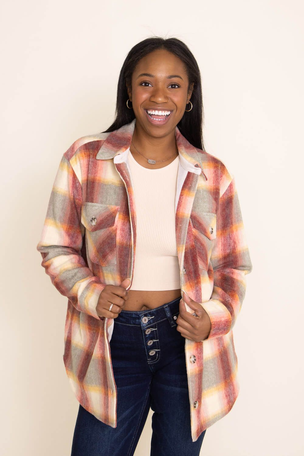 Thread & Supply Chandler Plaid Shacket for Women in Pink | J7711PGK-SUNSET PLAID sold by Glik’s
