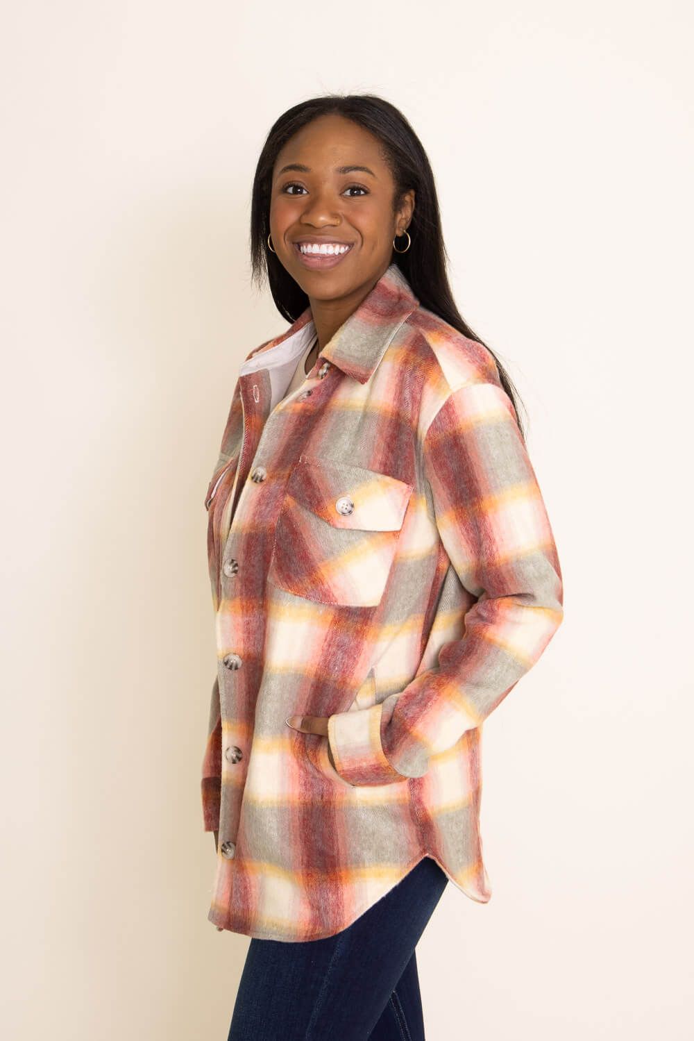 Thread & Supply Chandler Plaid Shacket for Women in Pink | J7711PGK-SUNSET PLAID sold by Glik’s product image thumbnail 5