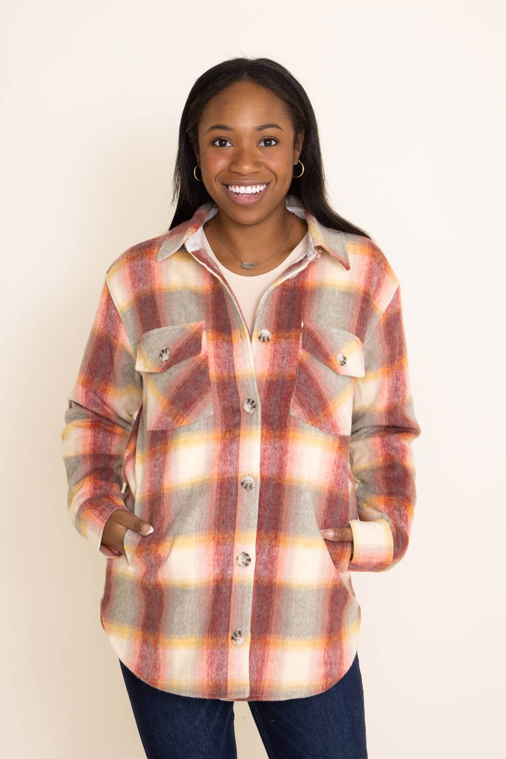 Thread & Supply Chandler Plaid Shacket for Women in Pink | J7711PGK-SUNSET PLAID sold by Glik’s product image thumbnail 4