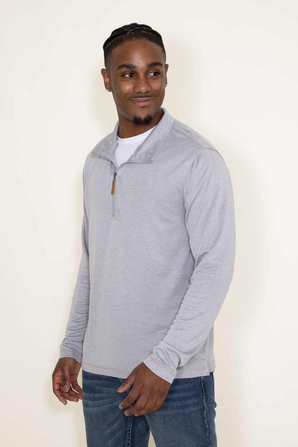 Quarter Zip Pullover for Men in Grey | BNT122108-GRY sold by Glik’s product image thumbnail 2