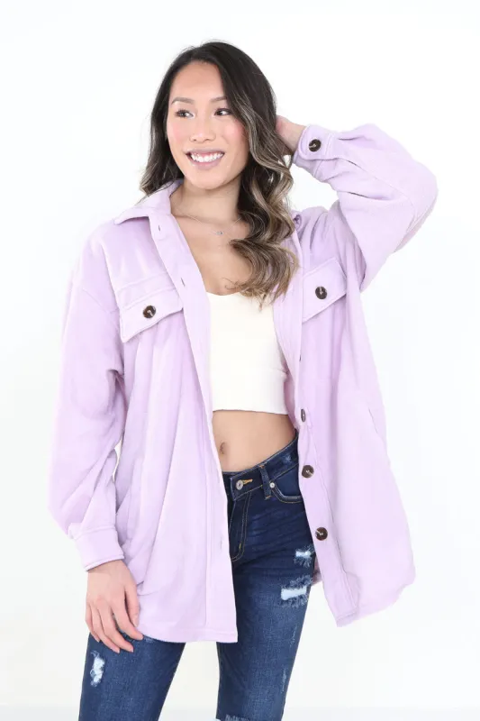 La Miel Sunset Fleece Shacket for Women in Lilac Purple | JKT1712-LILAC sold by Glik’s