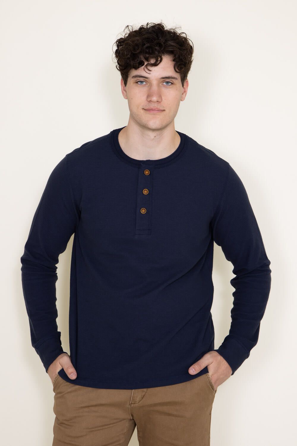 Long Sleeve Waffle Henley Shirt for Men in Navy | FK101-FKF2- DNAVY sold by Glik’s product image thumbnail 3