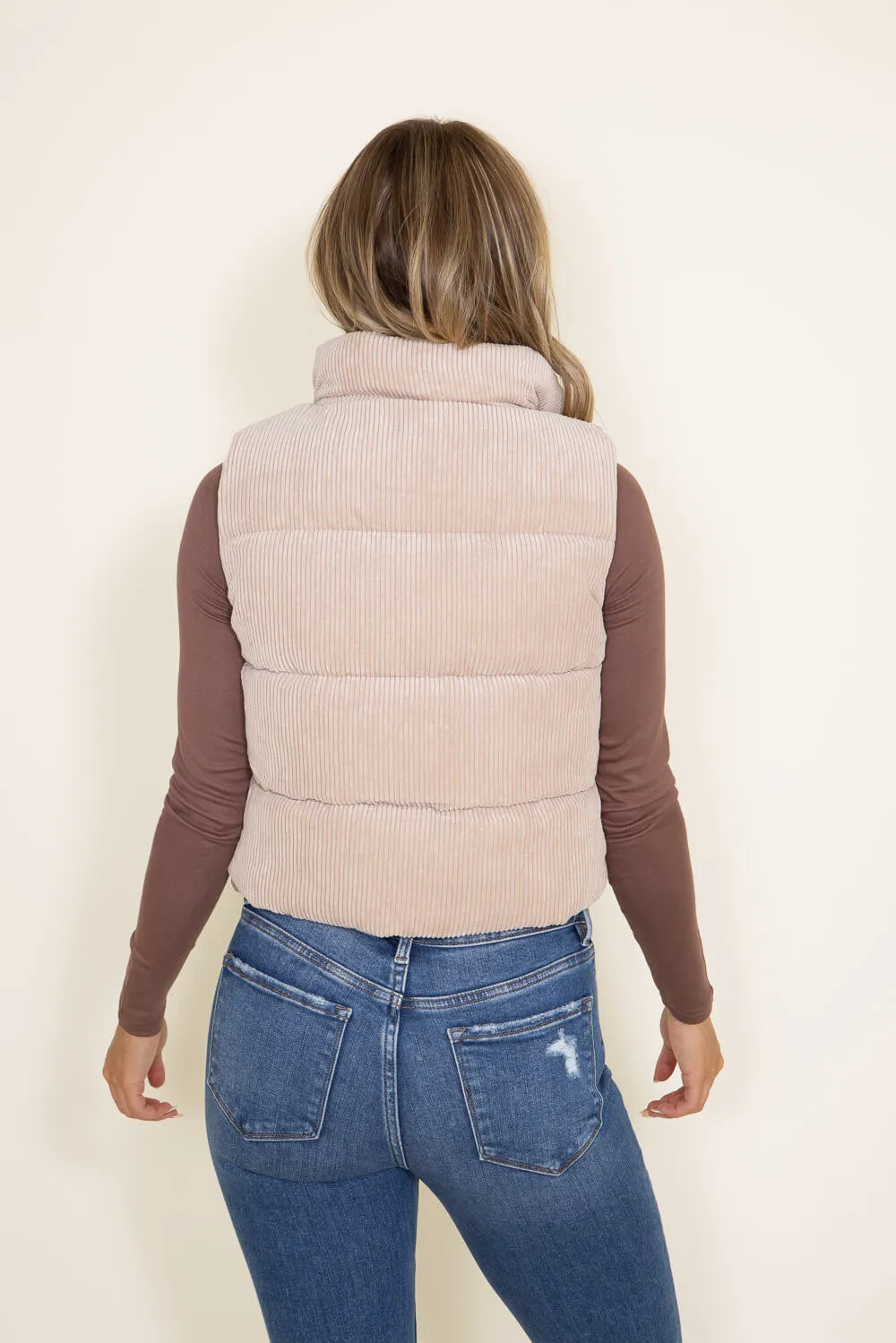 Love Tree Cropped Corduroy Puffer Vest for Women in Khaki | 5100VH-KHAKI sold by Glik’s product image thumbnail 3
