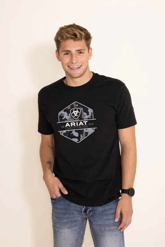 Ariat Camo Badge T-Shirt for Men in Black | 10042768 sold by Glik’s