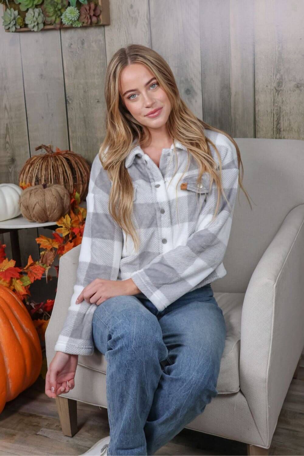 Simply Southern Furry Snap Shacket for Women in Grey Plaid | PP-0223-FURRY-CSHKT-PLDGR sold by Glik’s