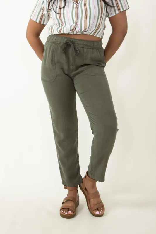 Tencel Drawstring Pants for Women in Dark Olive | 42442-DARKOLIVE sold by Glik’s