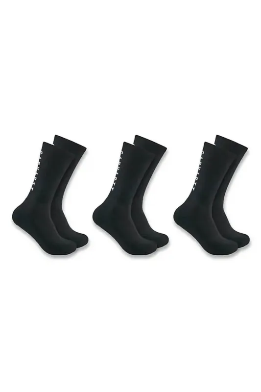 Carhartt Force Midweight Logo 3 Pack Crew Socks for Men in Black | SC9913-MBLACK sold by Glik’s
