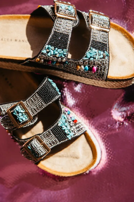 Azalea Wang Kaylum Beaded Slides for Women in Black | KAYLUM-MULTI sold by Glik’s