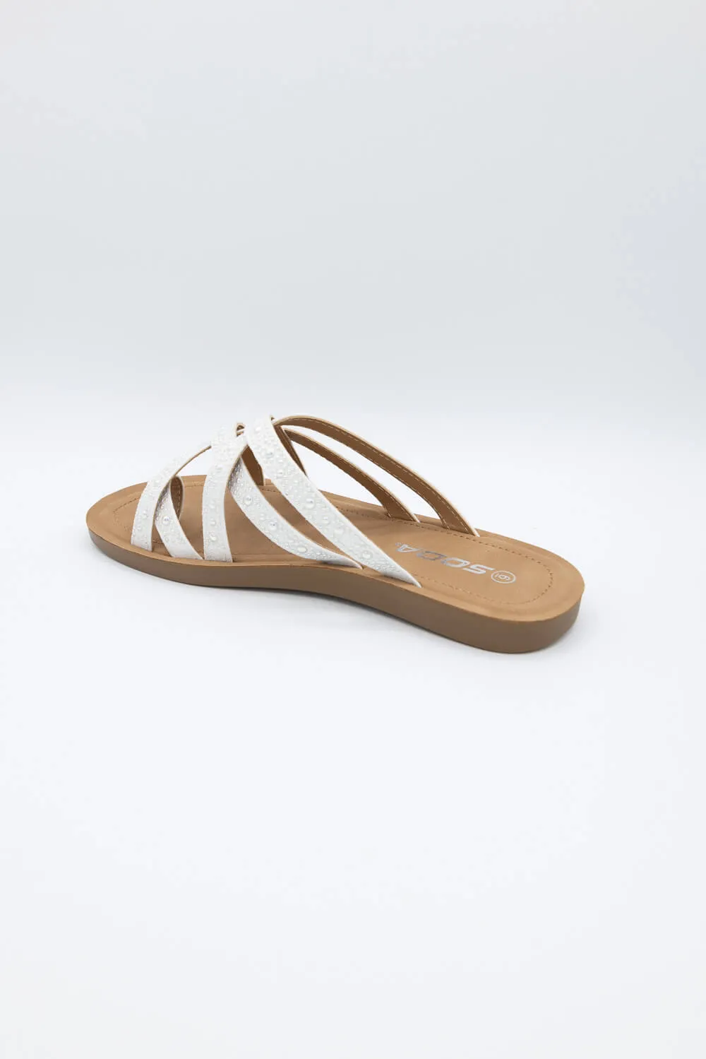 Soda Step Up Strappy Rhinestone Slides for Women in Pearl White | STEPUP-S PEARL sold by Glik’s product image thumbnail 4