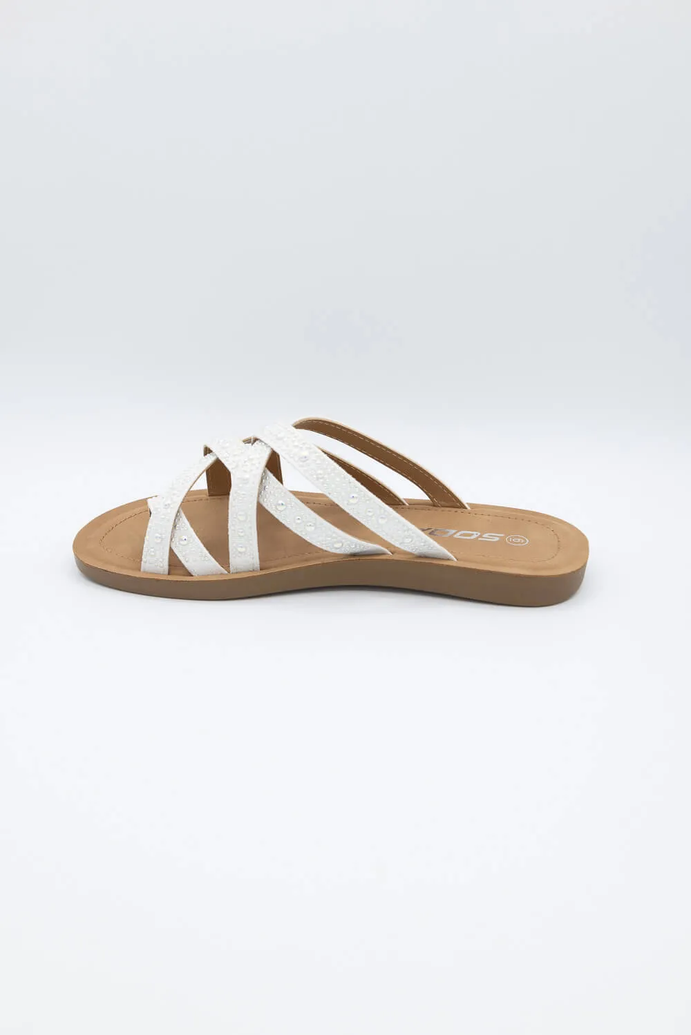 Soda Step Up Strappy Rhinestone Slides for Women in Pearl White | STEPUP-S PEARL sold by Glik’s product image thumbnail 5