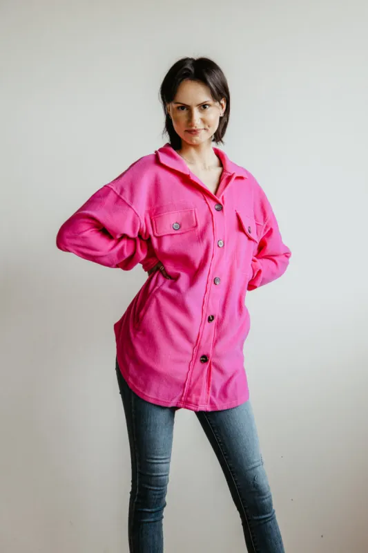 La Miel Sunset Fleece Shacket for Women in Candy Pink | JKT1712-CANDY sold by Glik’s
