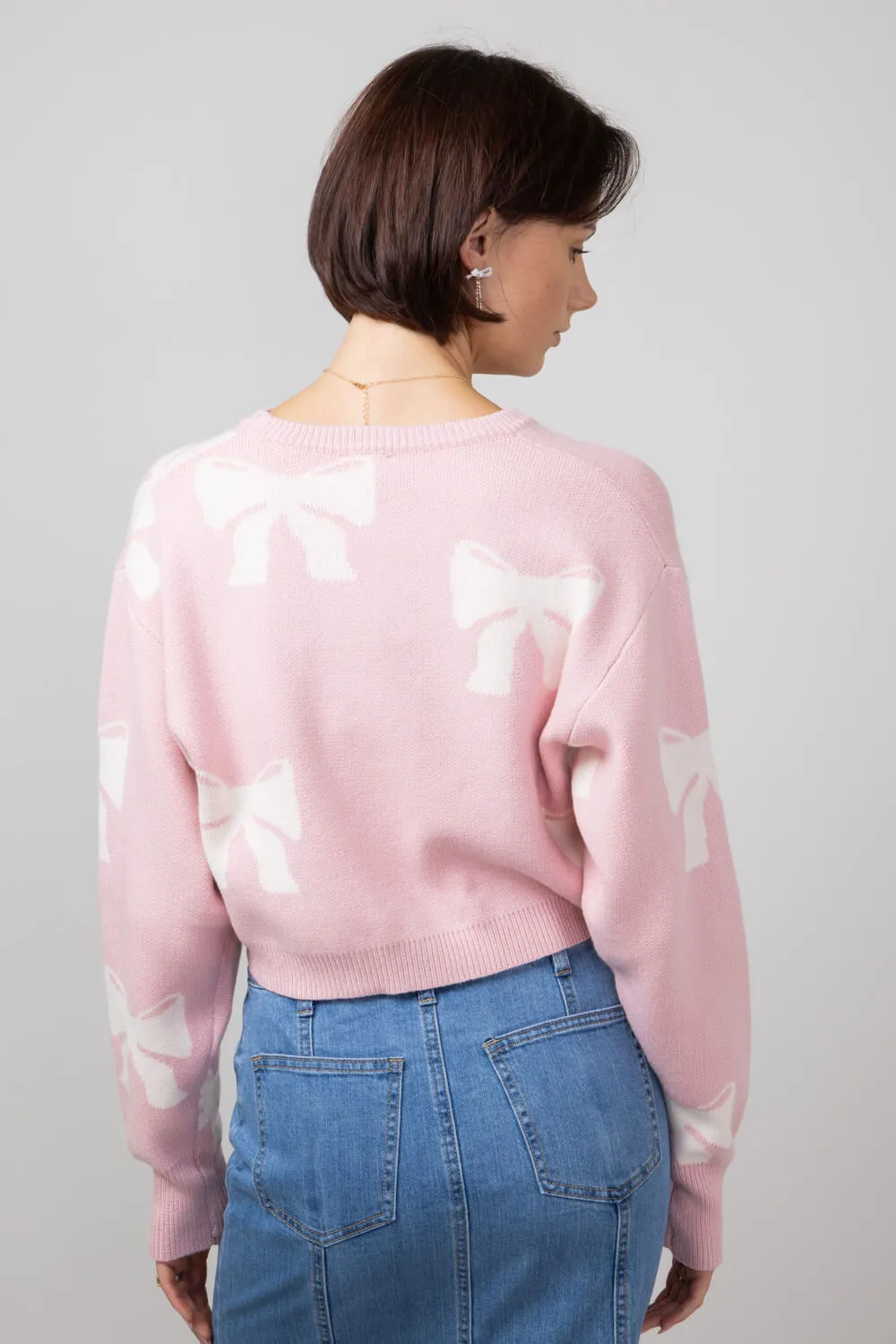 White Bow Sweater for Women in Pink | IWT4021-PINKWHITE sold by Glik’s product image thumbnail 2