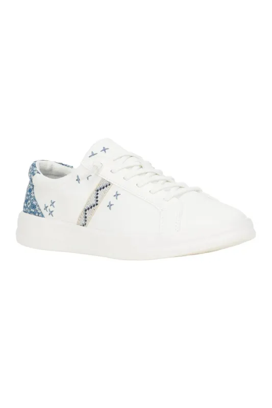 HEYDUDE Women’s Karina Crafted Boho Sneakers in White/Blue | 41966-16S sold by Glik’s