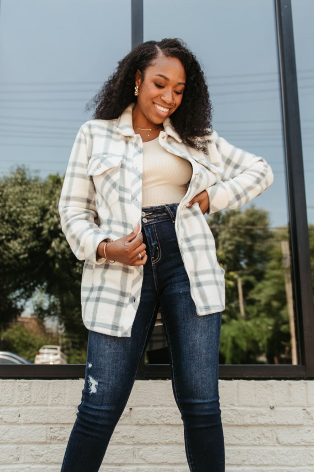 Thread & Supply Tullis Shacket for Women in Ivory | J7711PFKTS-GREYIVORY sold by Glik’s