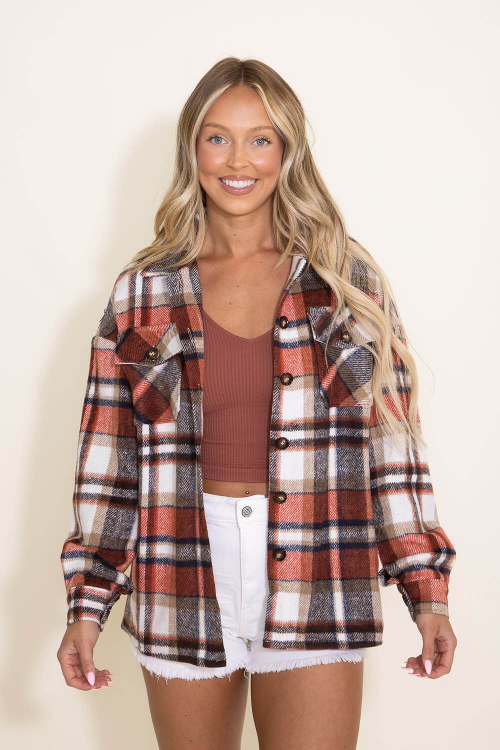 Plaid Oversized Shacket for Women in Orange | NJ5727-RST sold by Glik’s product image thumbnail 4