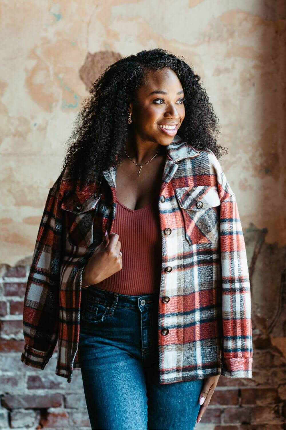 Plaid Oversized Shacket for Women in Orange | NJ5727-RST sold by Glik’s