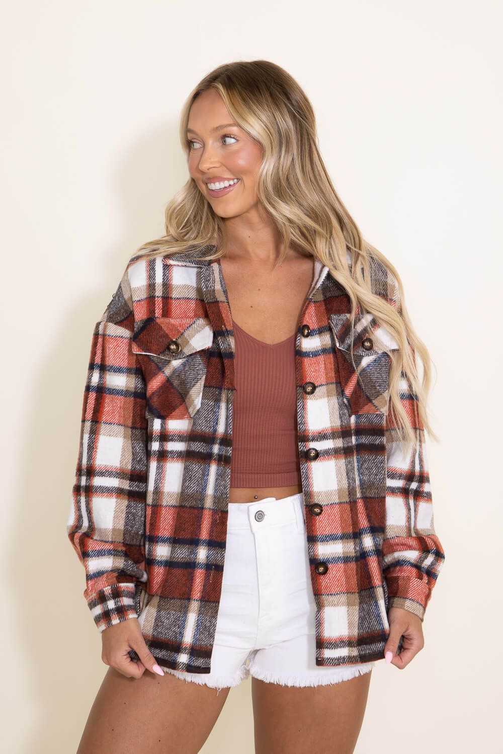 Plaid Oversized Shacket for Women in Orange | NJ5727-RST sold by Glik’s product image thumbnail 2