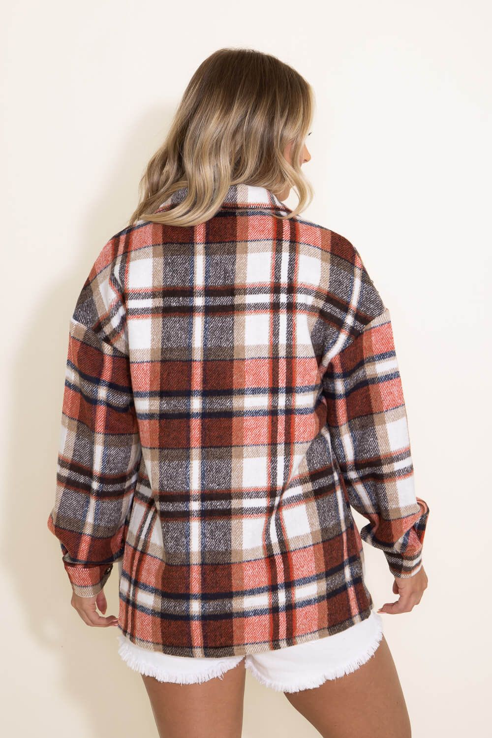 Plaid Oversized Shacket for Women in Orange | NJ5727-RST sold by Glik’s product image thumbnail 3