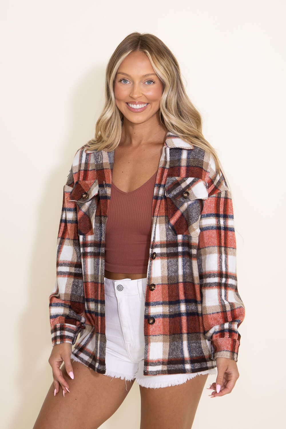 Plaid Oversized Shacket for Women in Orange | NJ5727-RST sold by Glik’s product image thumbnail 5