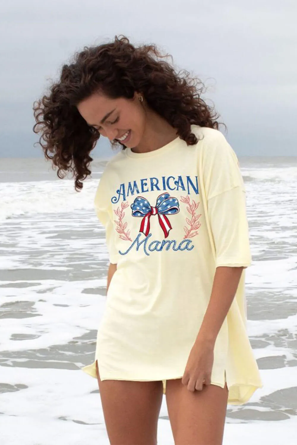 Simply Southern American Mama Bow T-Shirt for Women in Tan | BOXY-SS-AMRMAMA-WHISPER sold by Glik’s