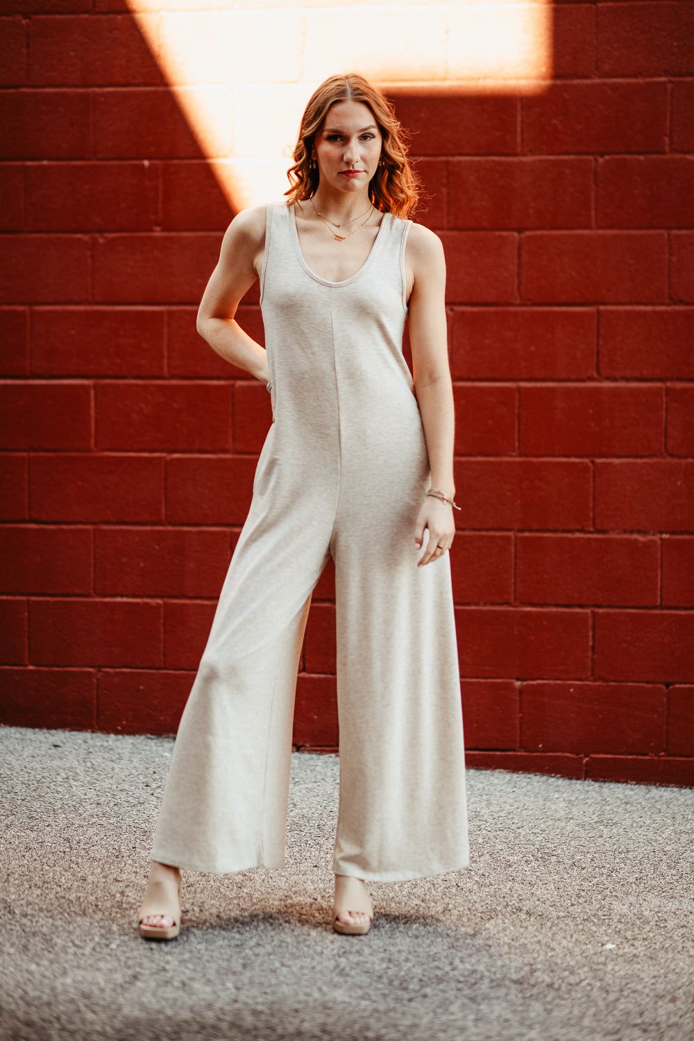 Wide Leg Onesie Jumpsuit for Women in Oatmeal | P9648-OAT sold by Glik’s