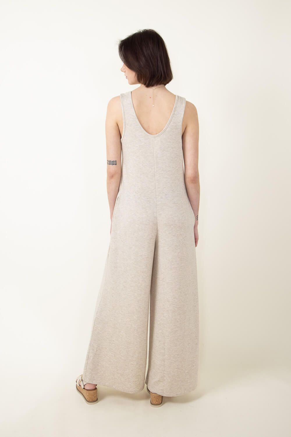 Wide Leg Onesie Jumpsuit for Women in Oatmeal | P9648-OAT sold by Glik’s product image thumbnail 3