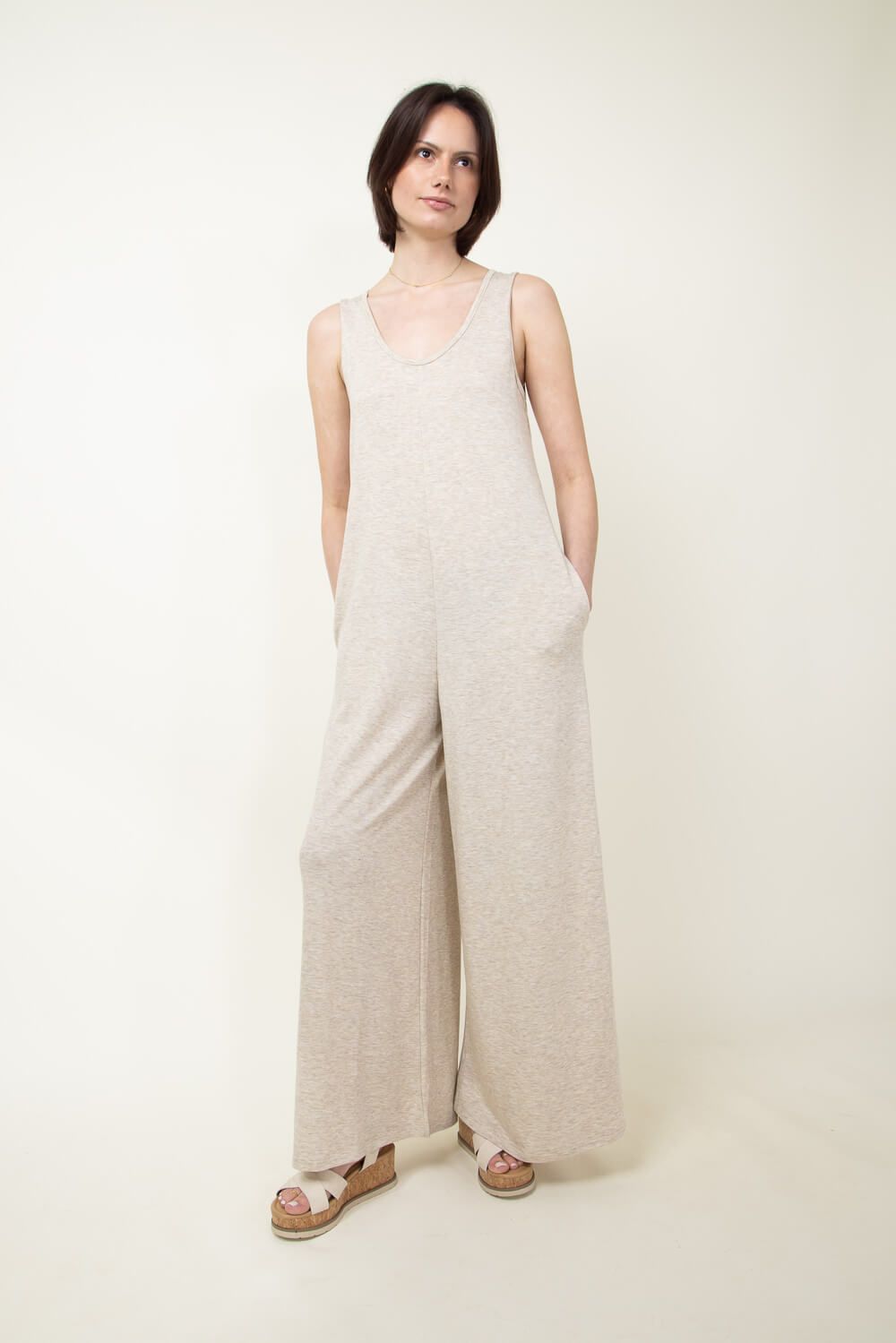 Wide Leg Onesie Jumpsuit for Women in Oatmeal | P9648-OAT sold by Glik’s product image thumbnail 2