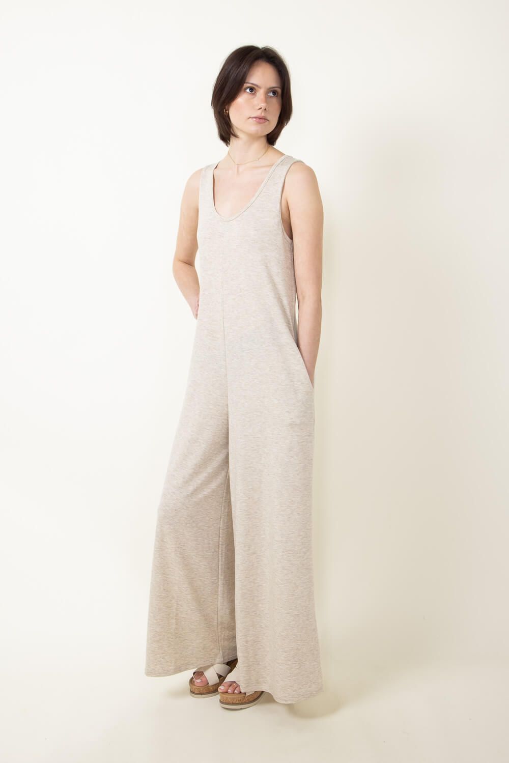 Wide Leg Onesie Jumpsuit for Women in Oatmeal | P9648-OAT sold by Glik’s product image thumbnail 4