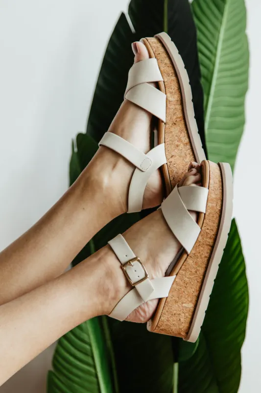 Soda Clever Criss Cross Platform Sandals for Women in Beige | CLEVER-S BEIGE made by Fortune Dynamic Inc