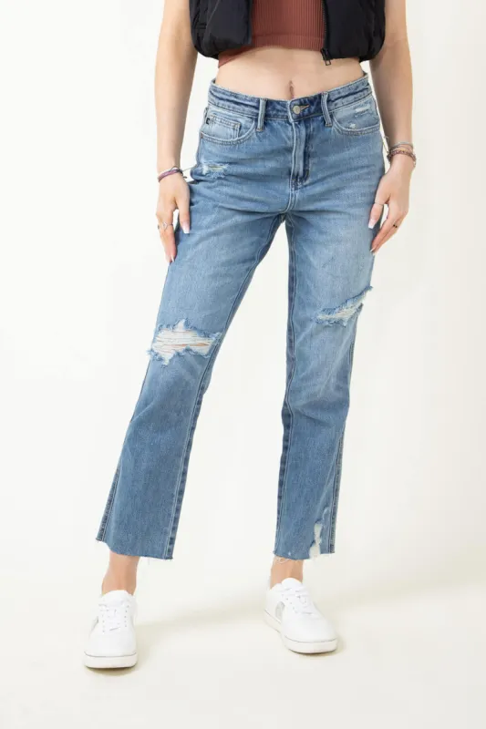 Judy Blue High Rise Rigid Stretch Distressed Straight Jeans for Women | 88736REG made by Glik’s