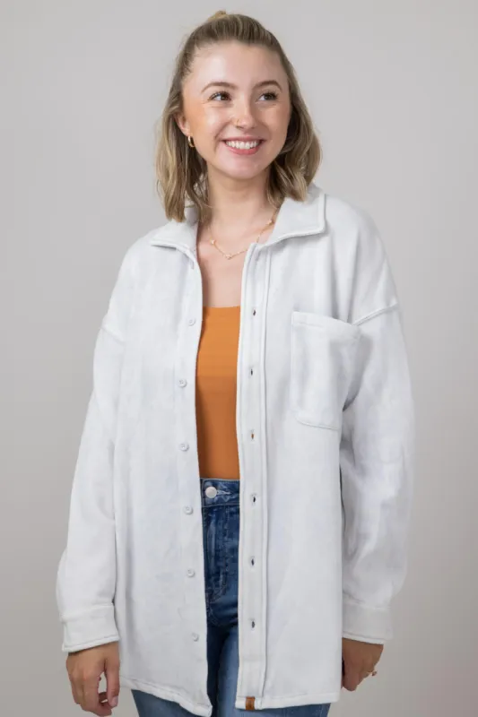 Simply Southern Solid Acid Wash Shacket for Women in Mist | PP-0224-SHKT-ACID-MIST sold by Glik’s