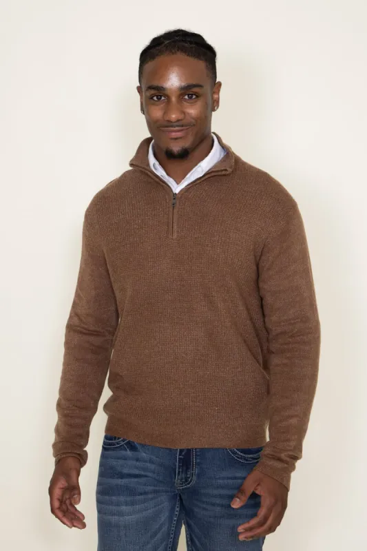 Weatherproof Vintage Soft Touch Textured Quarter Zip Sweater for Men in Almond | F2340183GK-ALMONDHEATHER sold by Glik’s