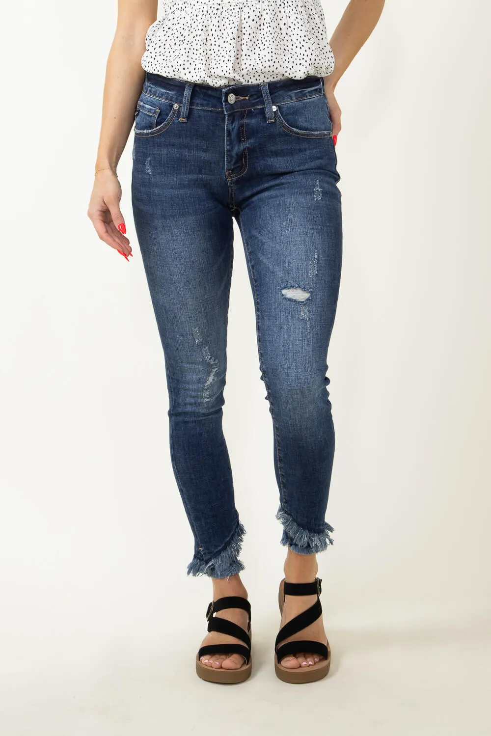 KanCan Nala Mid Rise Double Fray Ankle Skinny Jeans for Women | KC6204D sold by Glik’s