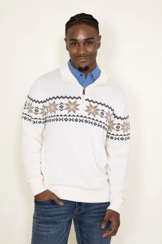 Weatherproof Vintage Snowflake Quarter Zip Sweater for Men in Ivory | F2340418GK-IVORY sold by Glik’s