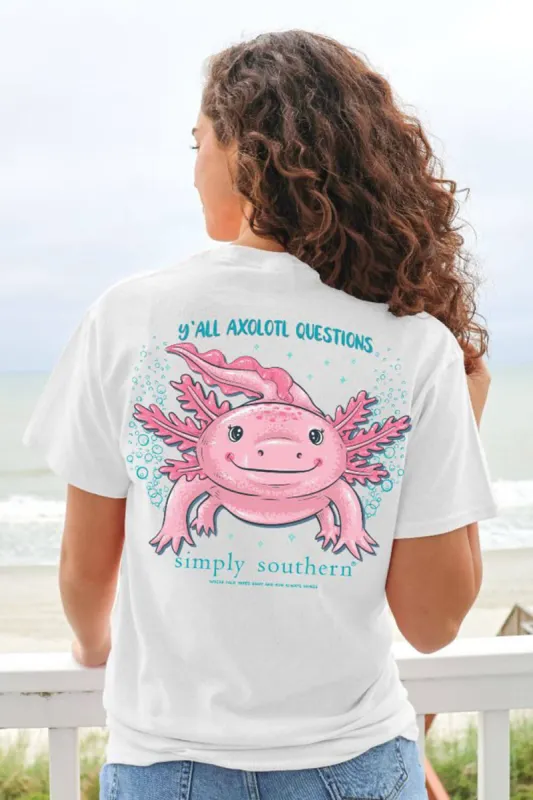 Simply Southern Y’all Axolotl Questions T-Shirt for Women in White | SS-AXL-WHITE sold by Glik’s