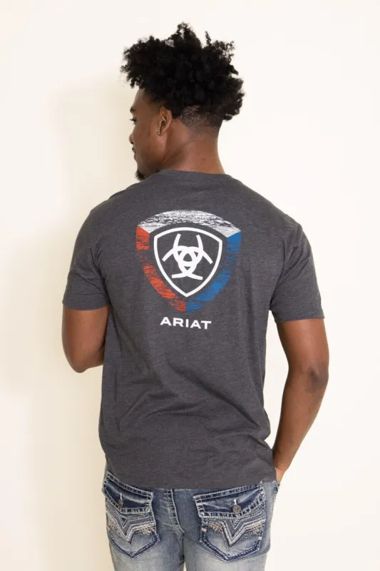 Ariat Woodgrain Shield T-Shirt for Men in Grey | 10042649-CHARCOAL sold by Glik’s